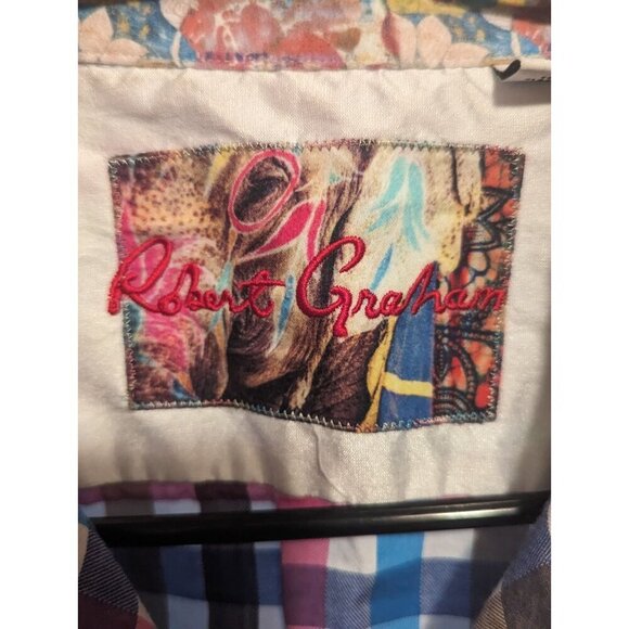 Mens Shirt Long Sleeve Flip Cuff Squares Robert Graham Button Down Shirt Size L - Picture 2 of 15